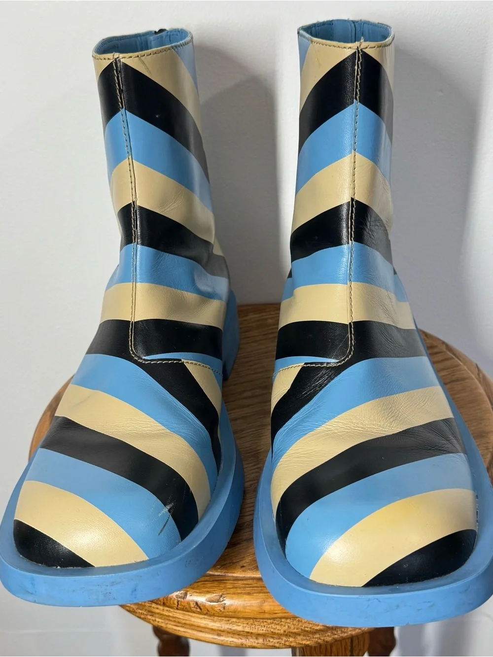 Camper MIL 1978 Zip Ankle Boots Blue Tan Black Stripe Leather Men’s 43/ US 9.5